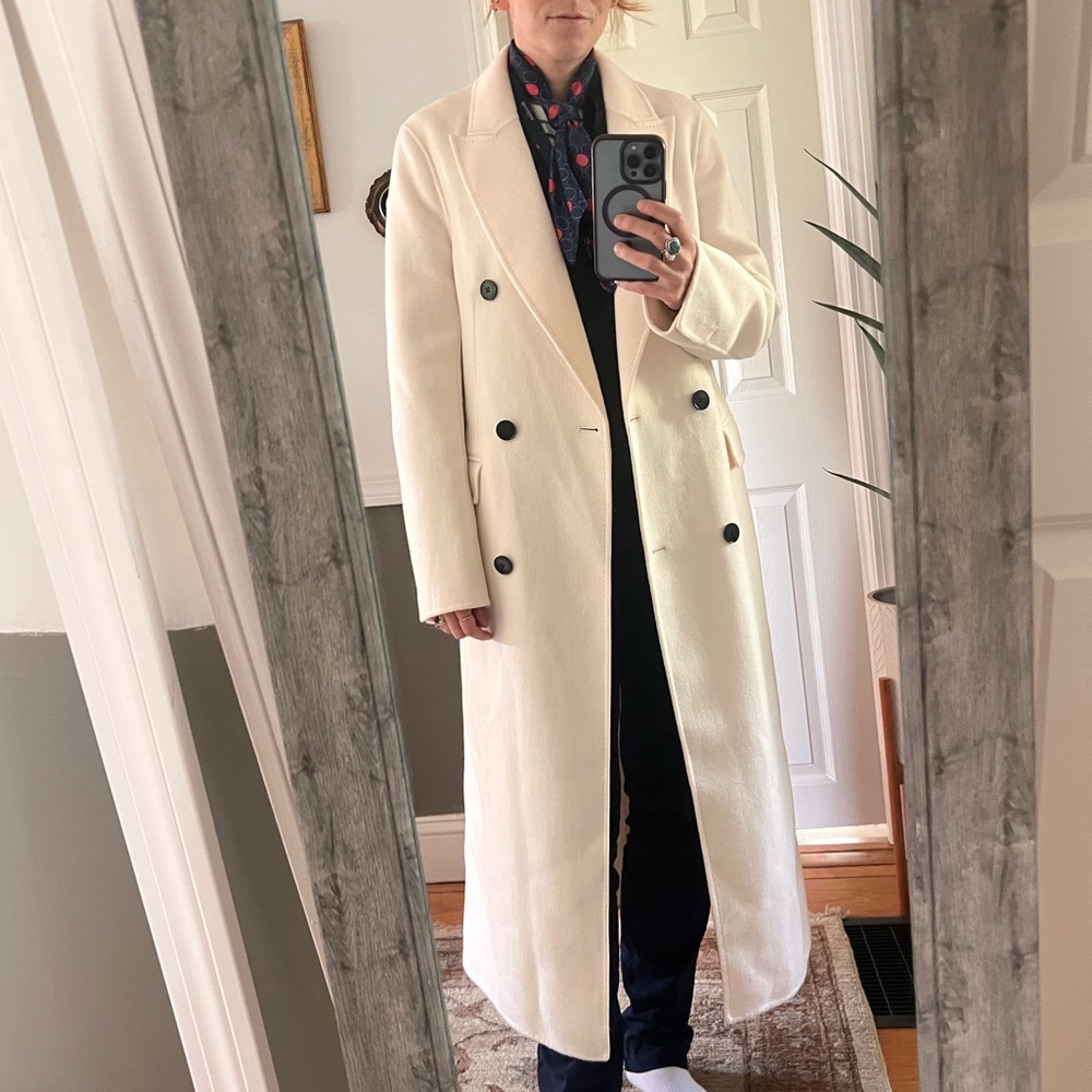 Reiss Cream Double-Breasted Belted Trench Coat - Picture 5 of 11